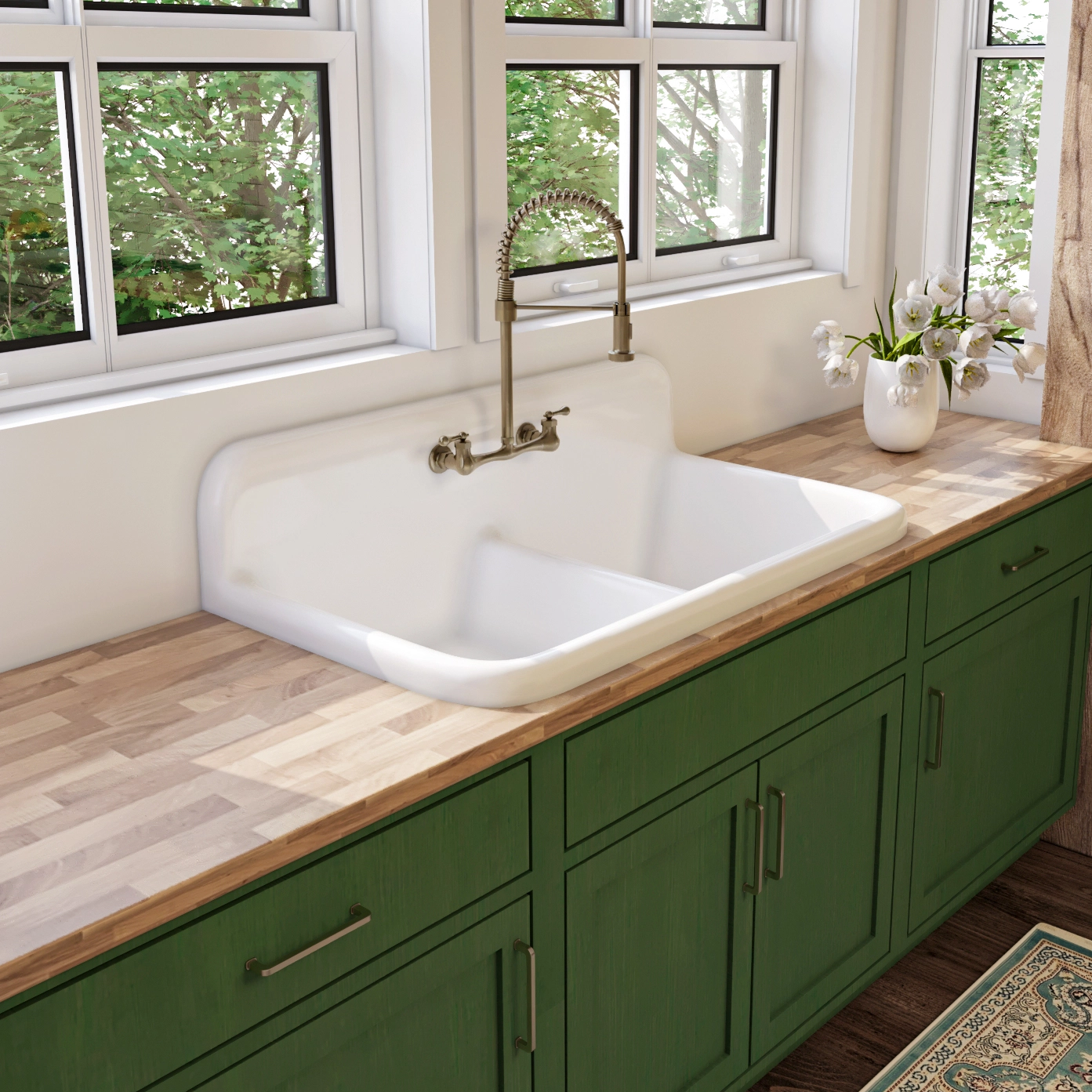 Double Basin High Back Farmhouse Style Sink - Model #DBR4224